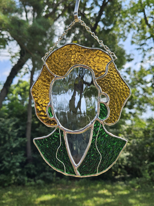 Handmade Stained Glass Suncatcher: Golden Girls Bust, Rose