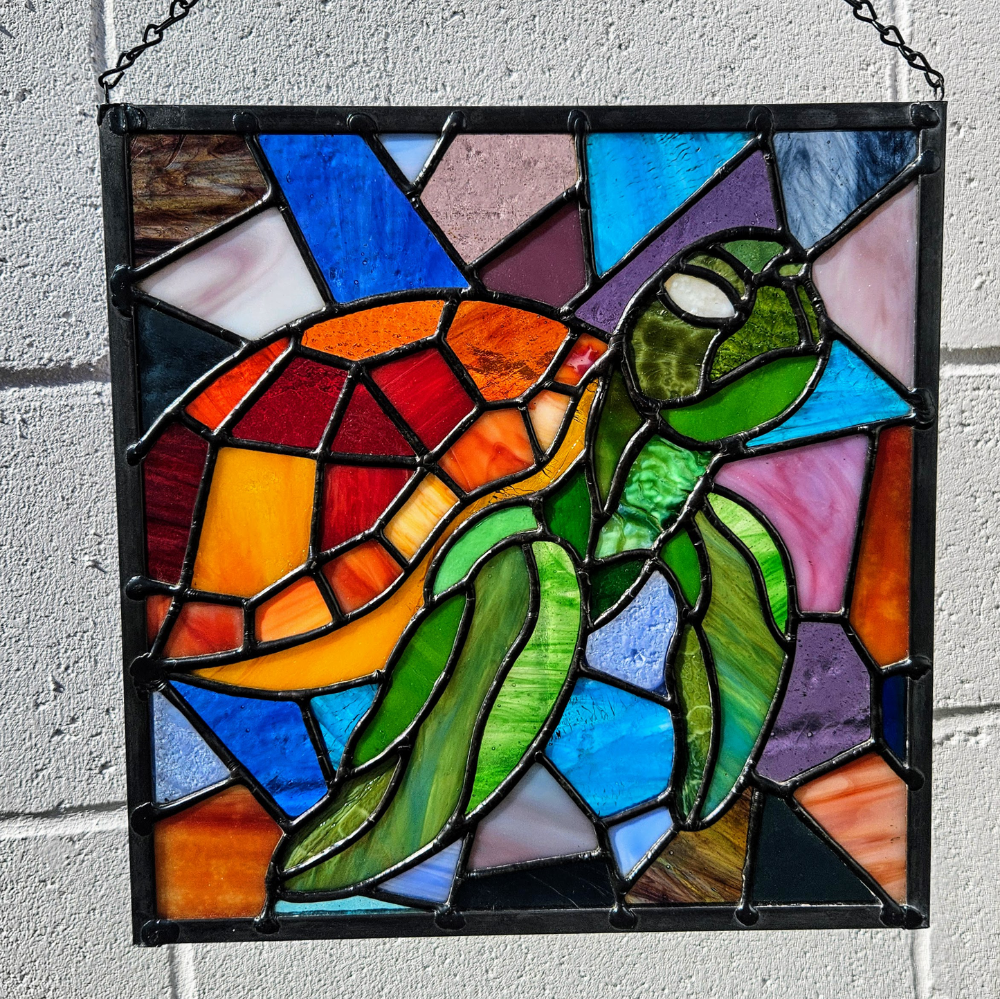 Mosaic Sea Turtle Stained Glass Panel