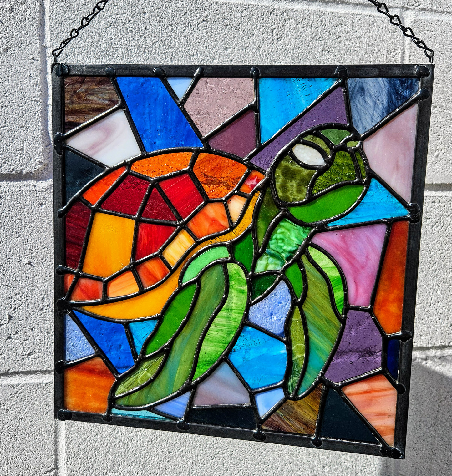 Mosaic Sea Turtle Stained Glass Panel