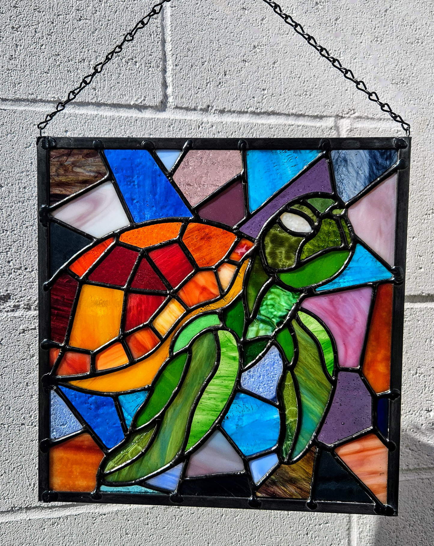 Mosaic Sea Turtle Stained Glass Panel