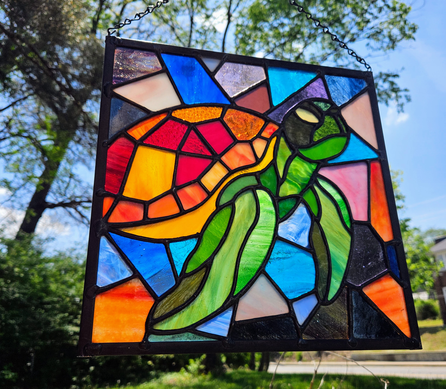 Mosaic Sea Turtle Stained Glass Panel