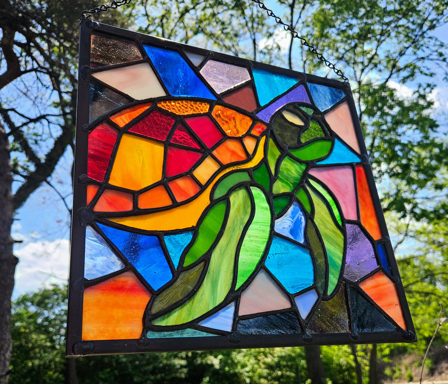 Mosaic Sea Turtle Stained Glass Panel