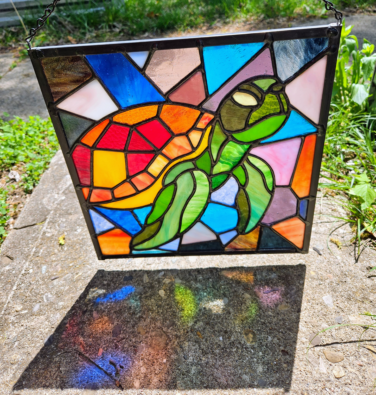 Mosaic Sea Turtle Stained Glass Panel