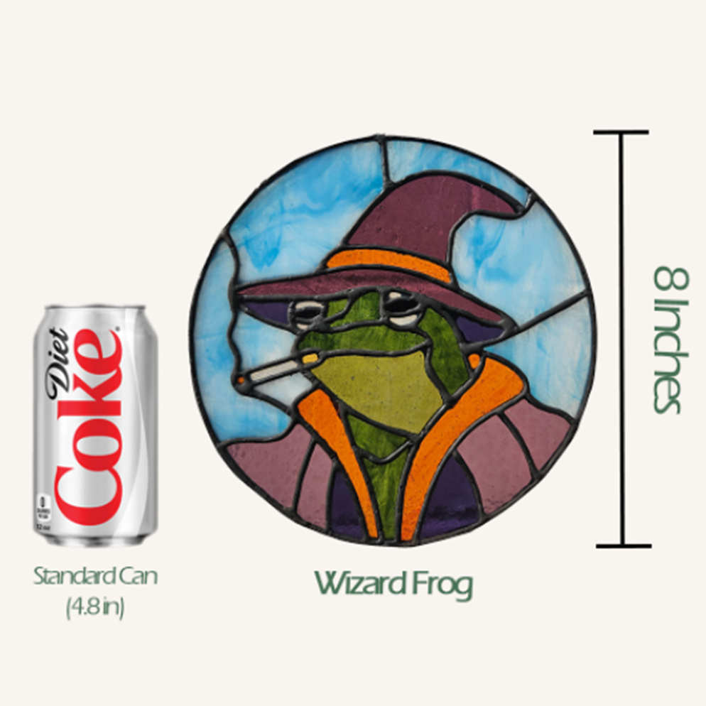 'Lil Smoking Wizard Frog Stained Glass Panel