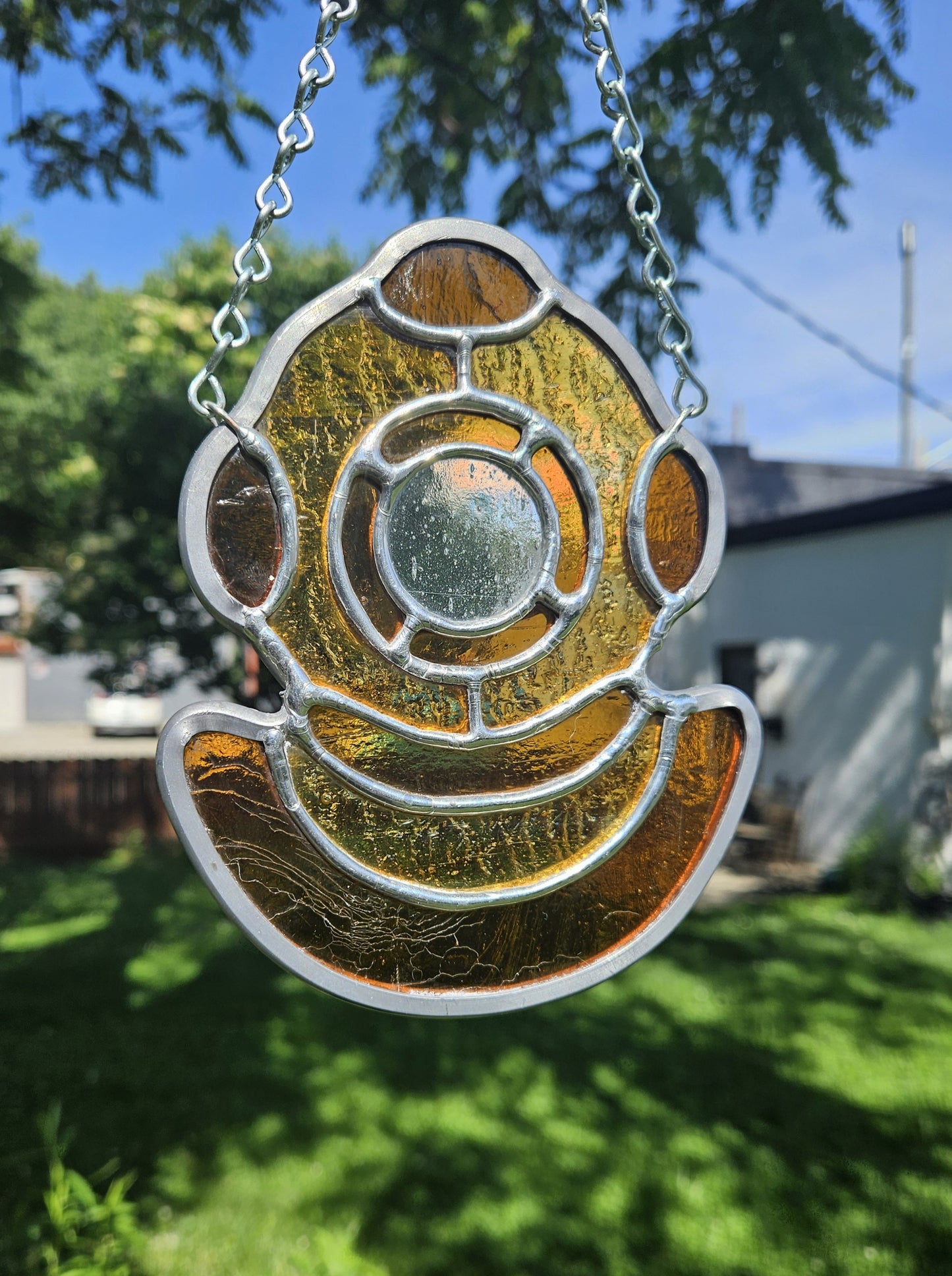 Vintage Yellow Diving Helmet Stained Glass
